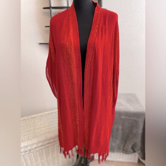 Fashions By Claudette Other - Fashions By Claudette kimono in a burnt orange/red with Aztec style pattern L-3X